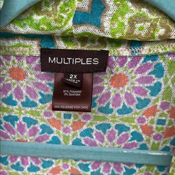 NWT Multiples Green and Blue Cardigan with Geometric and Floral Designs Size 2X - Picture 4 of 5